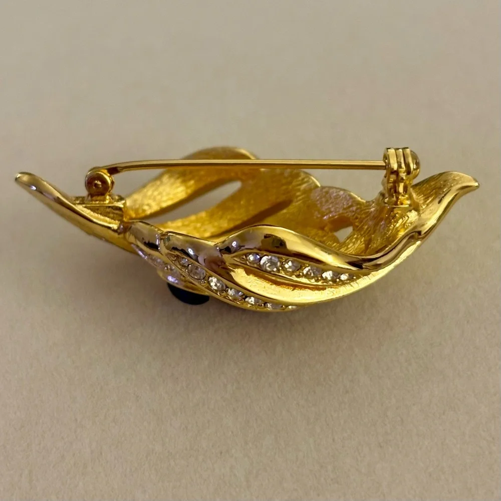 Christian Dior Brooch Rare Vintage 1980s Gripoix Openwork Leaf Brooch Pin Gold